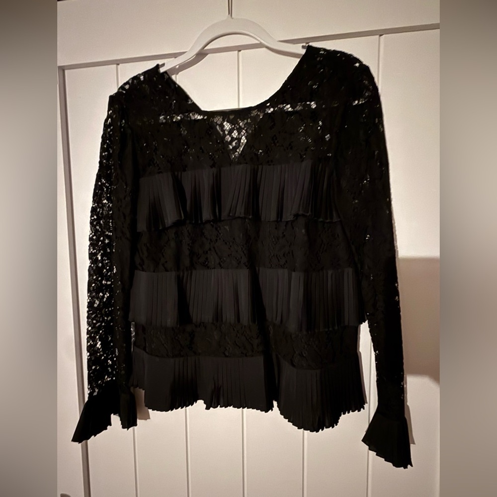 J. Crew Black Lace Pleated Blouse